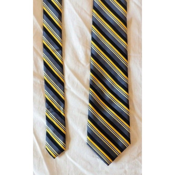 JF J. Ferrar Striped Black Yellow Grey Polyester Tie - Picture 3 of 8